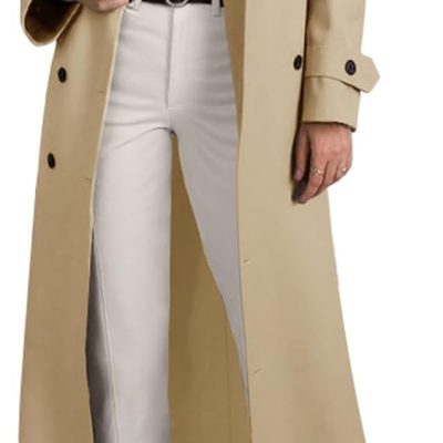 Women's Long Trench Coat Double Breasted Lapel Oversized Windproof Overcoat with Belt