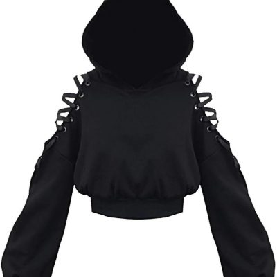 Women's Cat Ear Hoodie Pullover Long Sleeve Off Shoulder Cute Crop Top Hoodies Sweatshirt