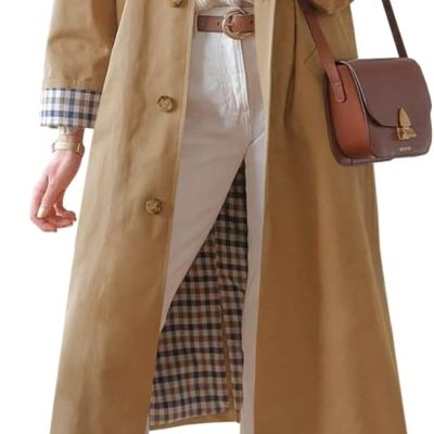 Womens Long Trench Coat Single Breasted Oversized Windproof Overcoat Fashion Outerwear