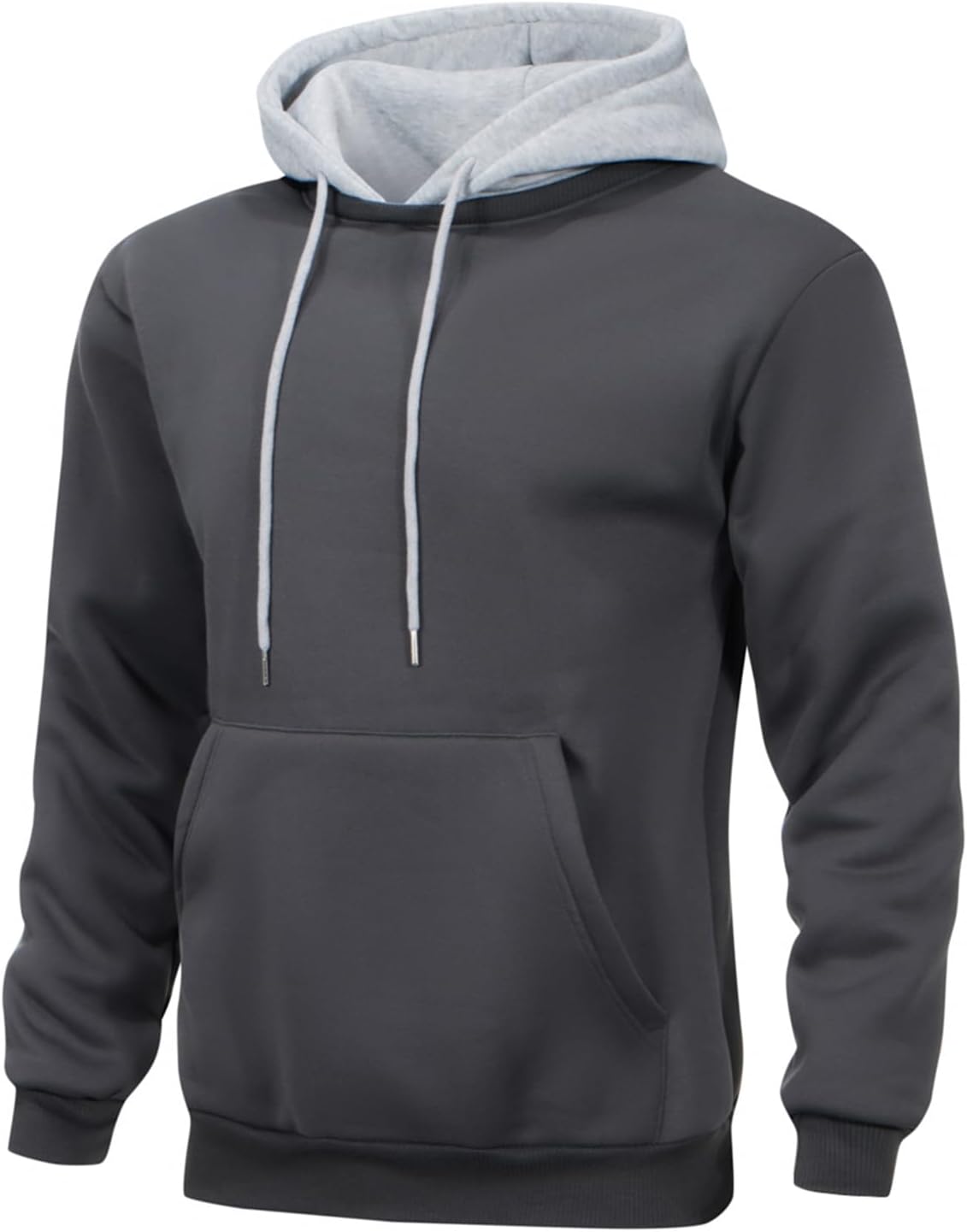 Mens Hoodies Pullover Color Block Fleece Long Sleeve Sweatshirt Tops with Pocket - Image 2