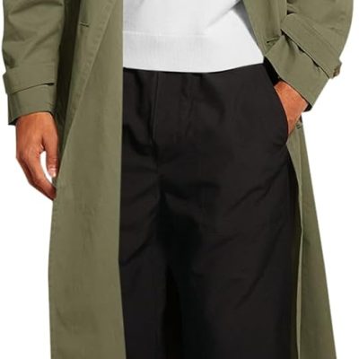 Mens Trench Coat Double Breasted Belted Windbreaker Jackets Lapel Lightweight Long Jacket Casual Overcoat