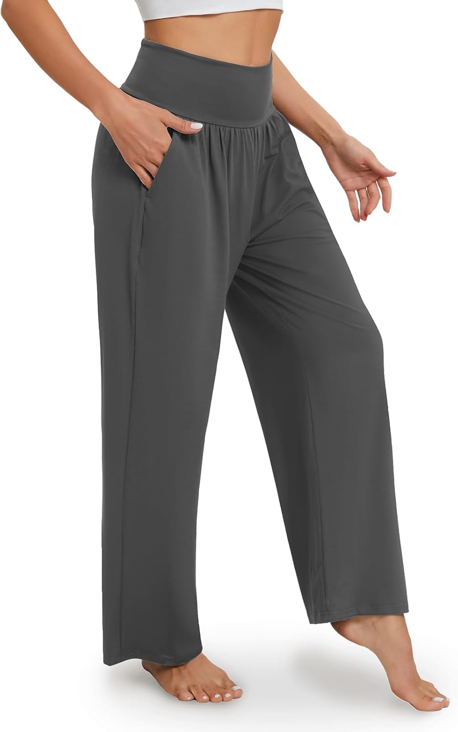 Wide Leg Yoga Pants for Women Casual Loose Cozy Sweatpants High Waisted Lounge Pajama Flowy Pants With Pockets - Image 2