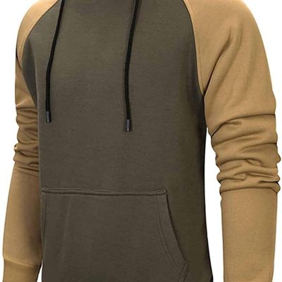 Mens Hoodies Patchwork Pullover Fleece Color Block Long Sleeve Sweatshirts Casual Tops with Pocket