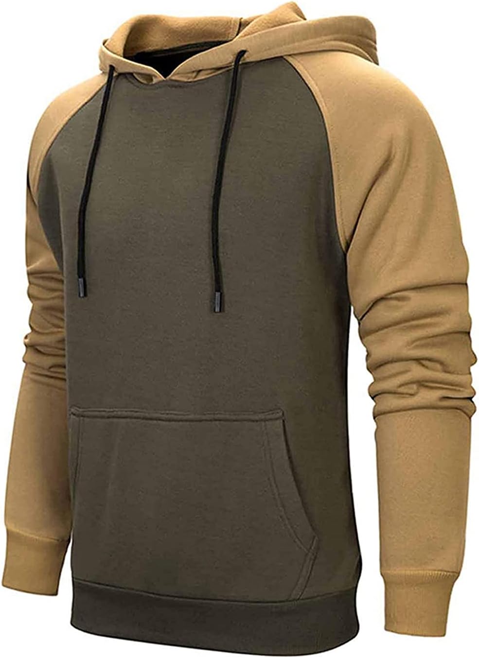 Mens Hoodies Patchwork Pullover Fleece Color Block Long Sleeve Sweatshirts Casual Tops with Pocket