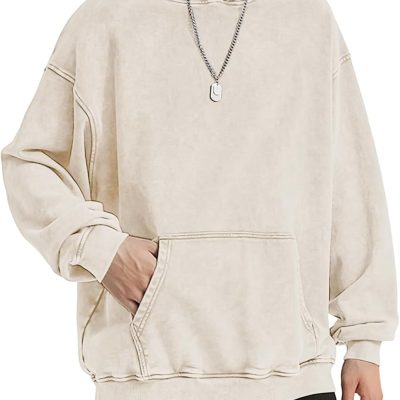 Oversized Hoodie Men Vintage Cotton Casual Hooded Sweatshirt Trendy Baggy Basic Hoodies Retro Pullover Streetwear