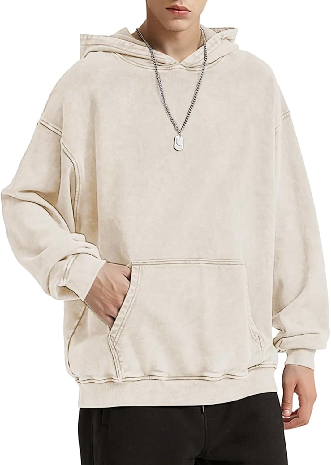 Oversized Hoodie Men Vintage Cotton Casual Hooded Sweatshirt Trendy Baggy Basic Hoodies Retro Pullover Streetwear