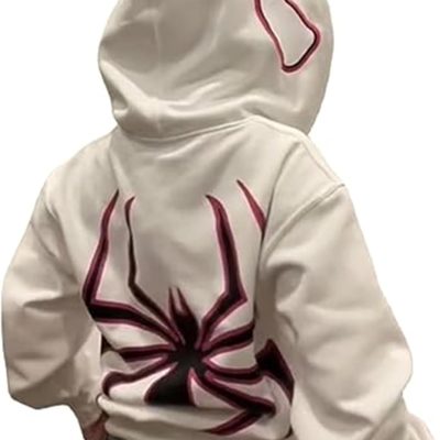 Women Men Oversized Harajuku Y2K Spider Graphic Hoodie Long Sleeve Full Zipper Jacket Coat Casual