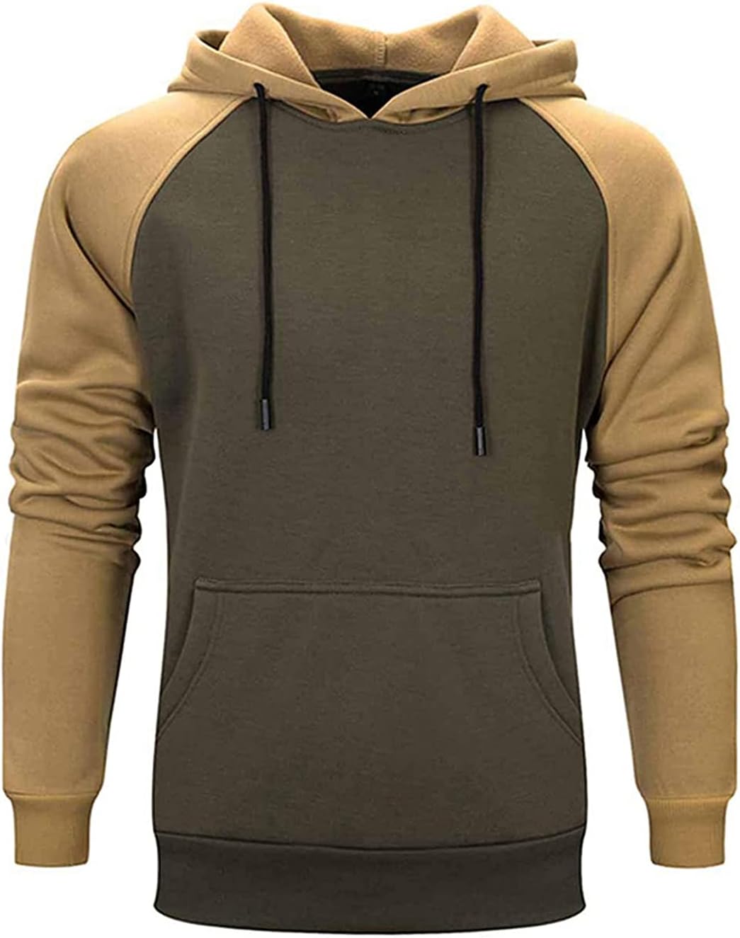 Mens Hoodies Patchwork Pullover Fleece Color Block Long Sleeve Sweatshirts Casual Tops with Pocket - Image 2
