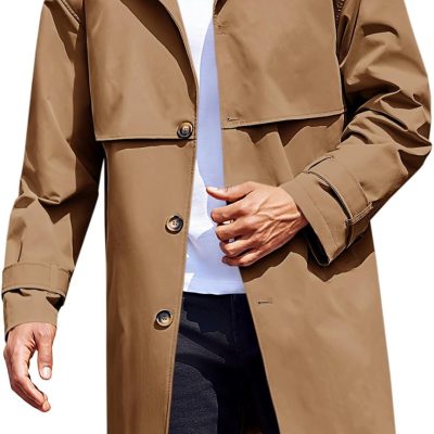 Mens Trench Coat Single Breasted Slim Fit Mid Long Jackets Casual Fall Windbreaker Overcoat