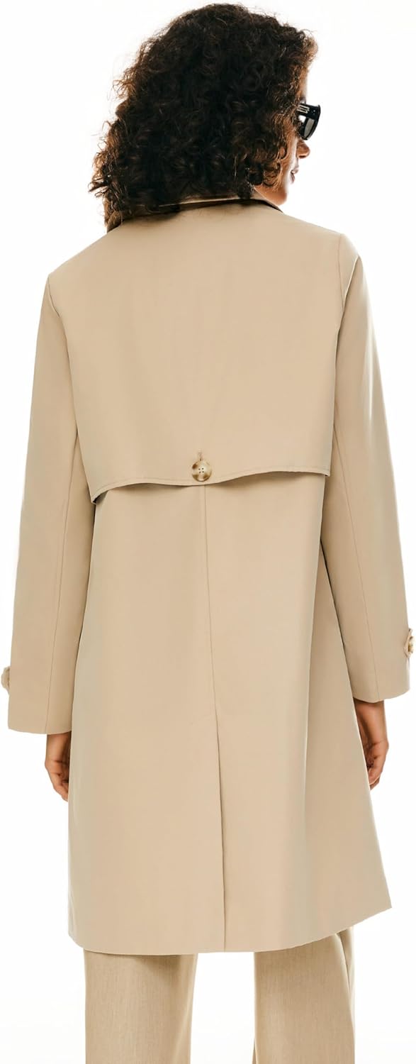 Women's Single Breasted Trench Coat Mid Long Classic Lapel Windproof Slim Outerwear Coats - Image 2