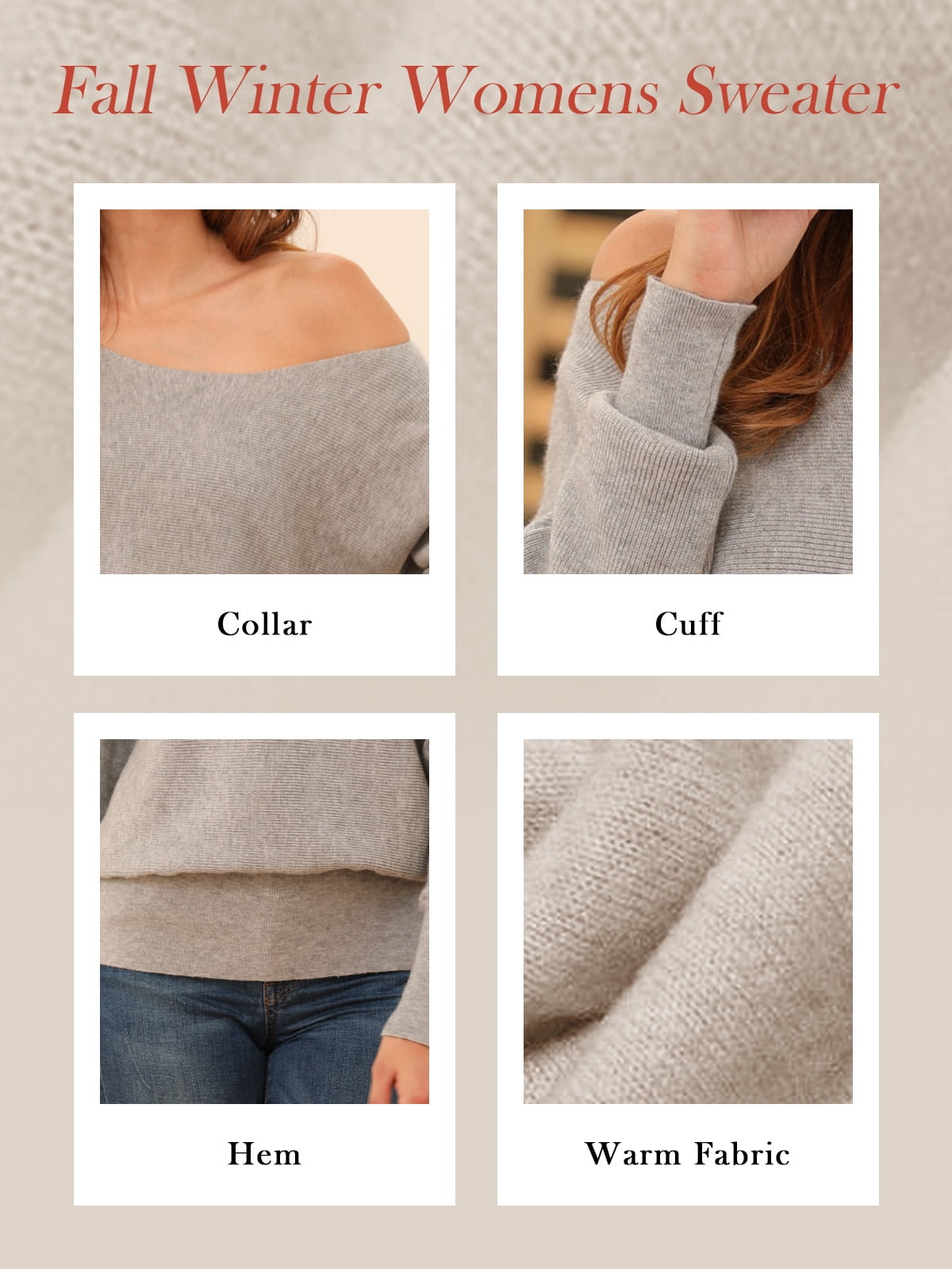 Womens Off Shoulder Sweater Pullover Sweater For Women Knit Jumper,Navy Blue - Image 2