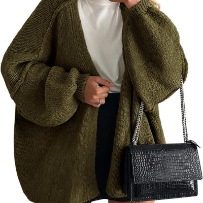 Women Oversized Cardigan Sweaters 2025 Fall Long Lantern Sleeve Knit Open Front Lightweight Sweater