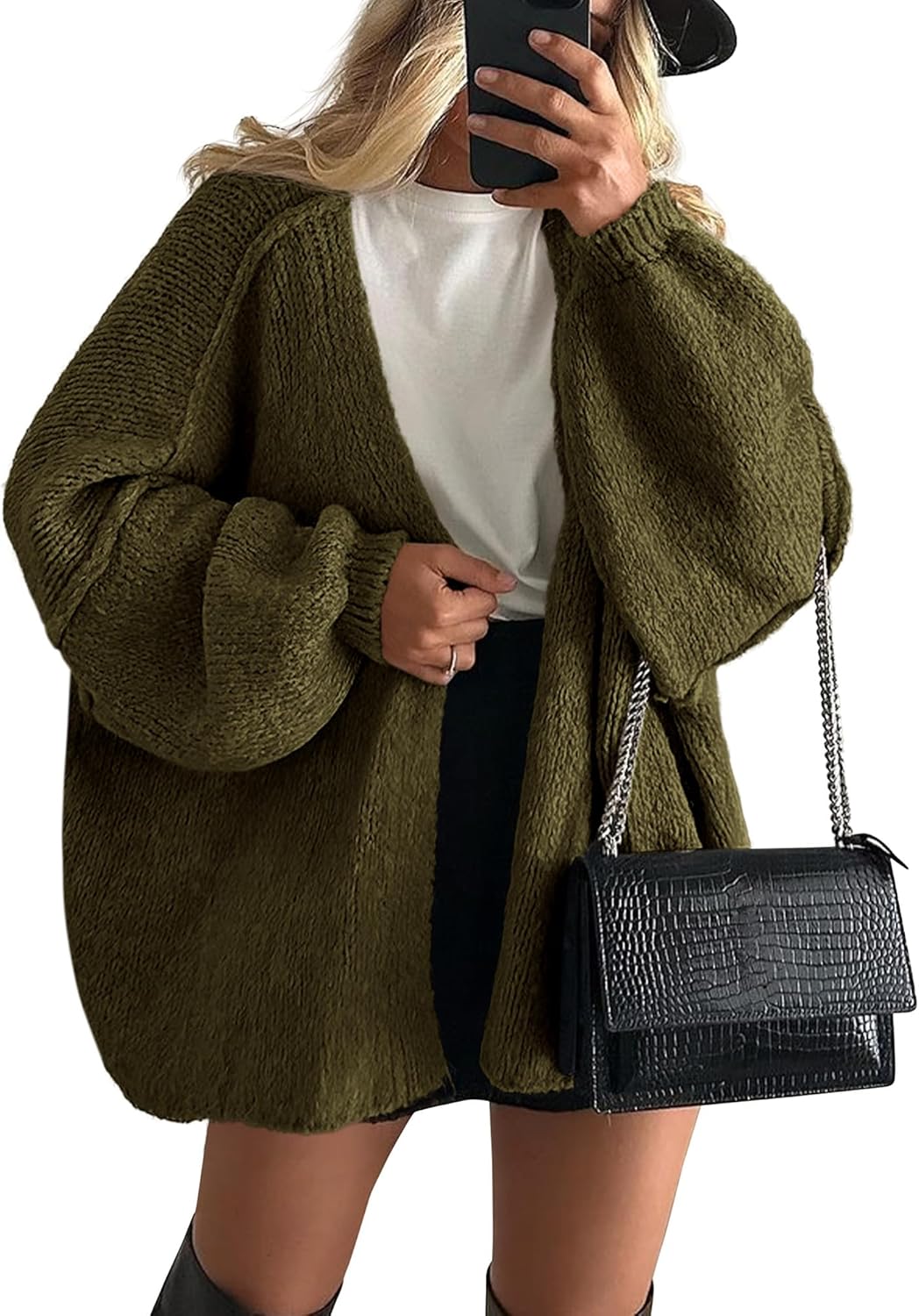 Women Oversized Cardigan Sweaters 2025 Fall Long Lantern Sleeve Knit Open Front Lightweight Sweater