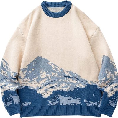 Men Sweaters  Graphic Casual Cable Knitted Jumper Pullover Cute Unisex Crewneck Retro Couple Tops