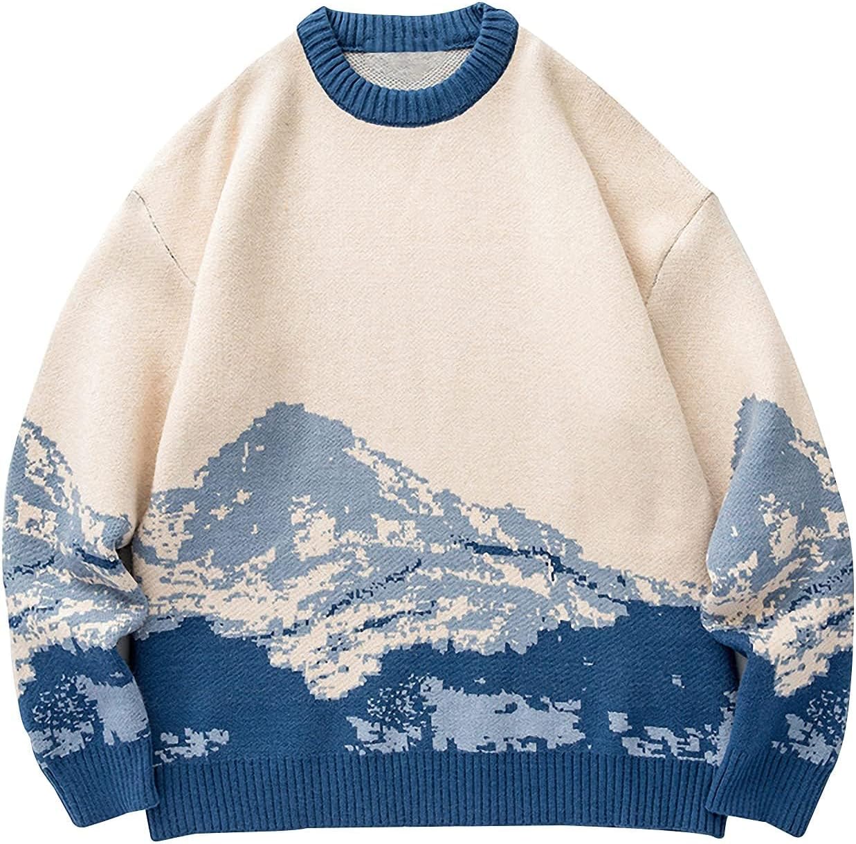 Men Sweaters Graphic Casual Cable Knitted Jumper Pullover Cute Unisex Crewneck Retro Couple Tops