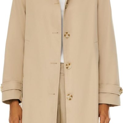 Women's Single Breasted Trench Coat Mid Long Classic Lapel Windproof Slim Outerwear Coats