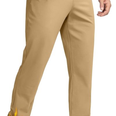 Men's Fleece Lined Pants 30"/32"/34" Golf Work Dress Pants Casual Insulated Warm Winter Trousers with Pockets