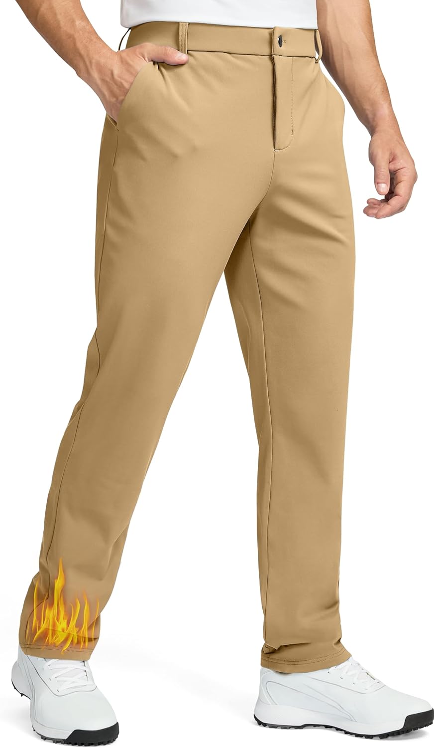 Men's Fleece Lined Pants 30"/32"/34" Golf Work Dress Pants Casual Insulated Warm Winter Trousers with Pockets