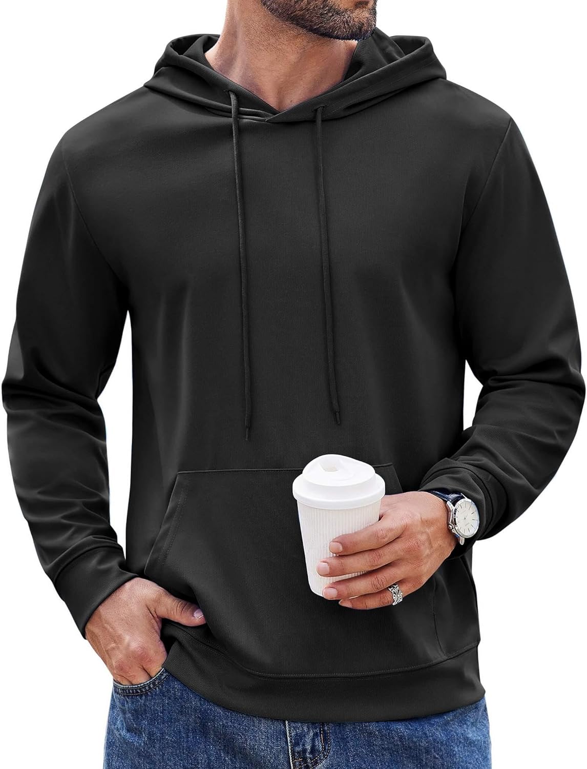 Men's Hoodie Long Sleeve Hooded Pullover Casual Fashion Sweatshirts Drawstring Gym Hooded with Kanga Pocket