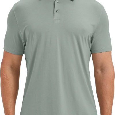 Mens Lightweight Bamboo Viscose Polo Ultra Soft Curved Hem UPF 50+ Casual Collared Golf Shirt