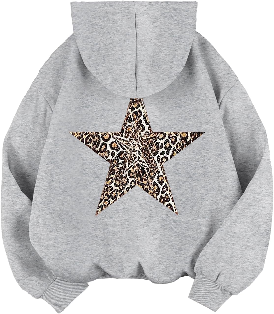 Women's Leopard Star Print Hooded Sweatshirt Casual Long Sleeve Pullover Tops