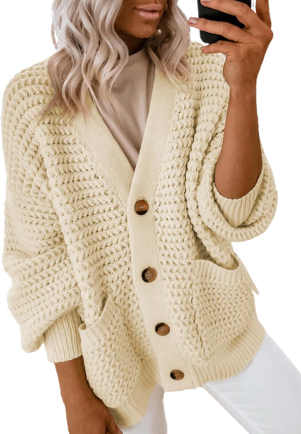 women 2024 Fashion Casual Open Front Long Sleeve Chunky Knit Cardigans Sweaters Outerwear Coats