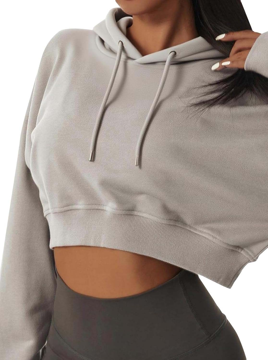 Cropped Hoodie Women Long Sleeve Crop Top Casual Drawstring Hooded Sweatshirt - Image 2
