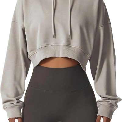 Cropped Hoodie Women Long Sleeve Crop Top Casual Drawstring Hooded Sweatshirt