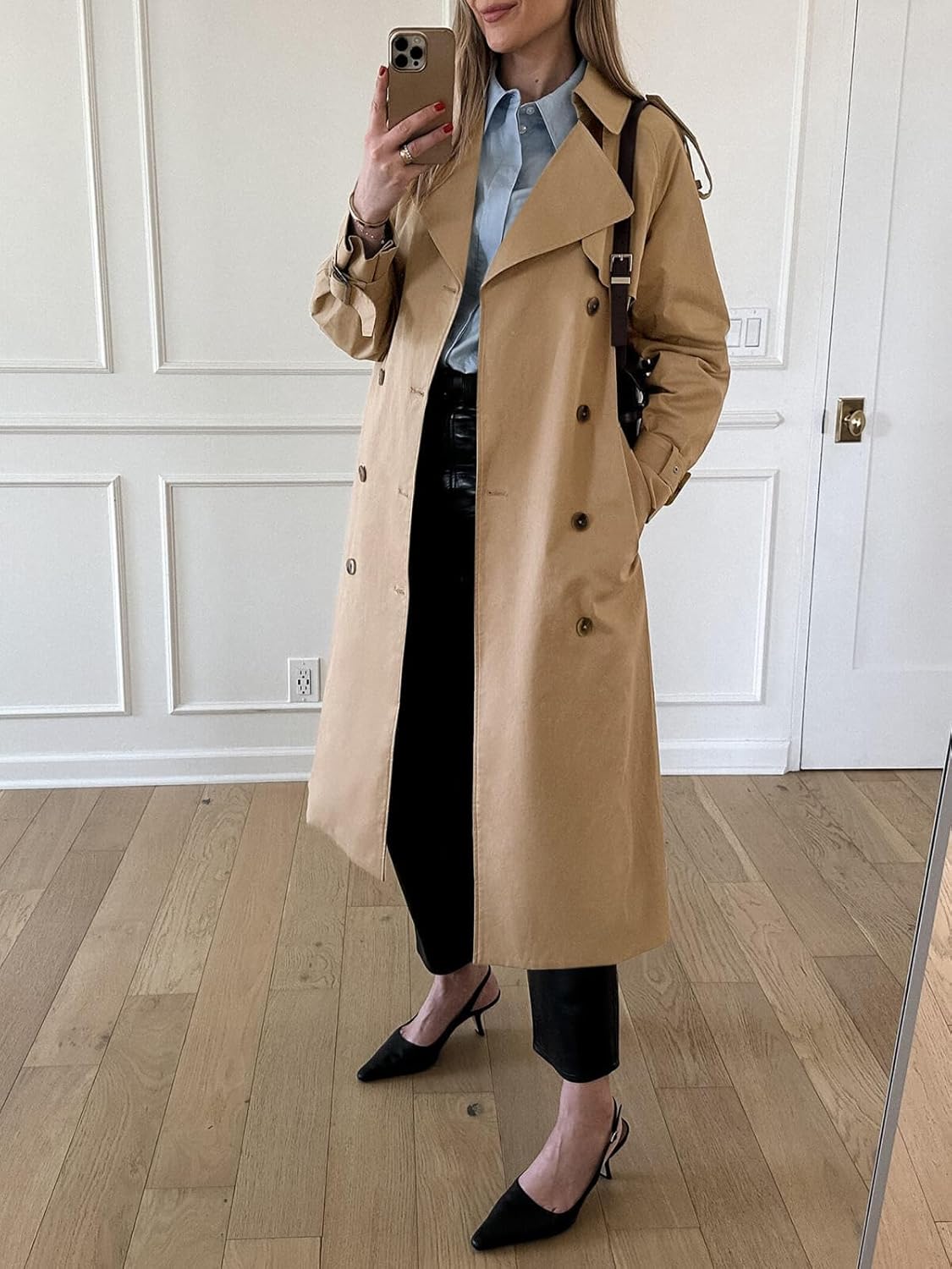 Womens Long Trench Coat Double Breasted Classic Lapel Fall Overcoat with Belt - Image 2