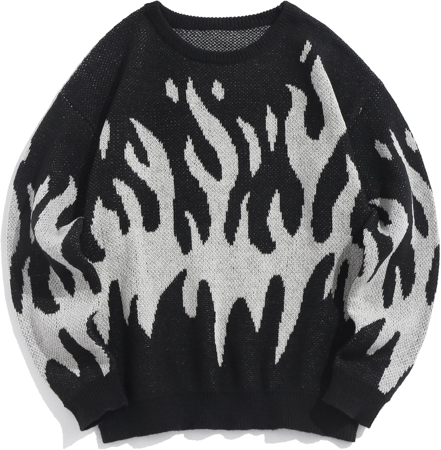 Men Crewneck Sweaters Aesthetic Flame Graphic Knitted Sweater Casual Pullover Long Sleeve Jumpers