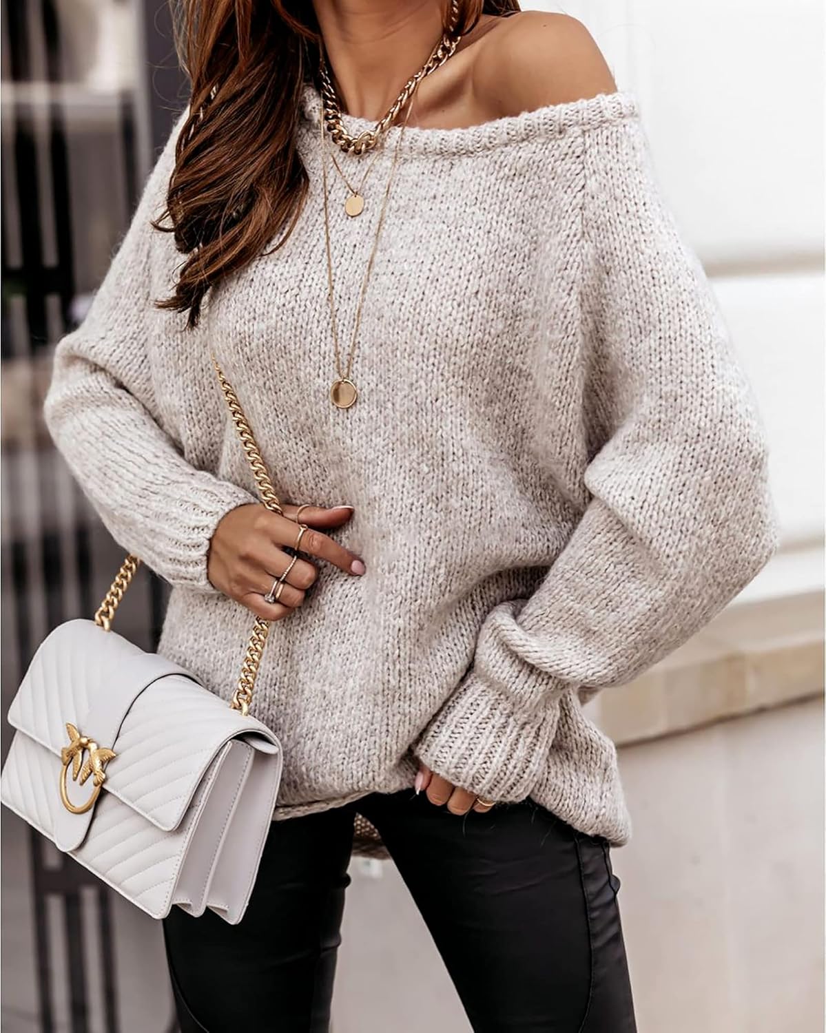 Women Casual Long Sleeve Fall Sweaters Crew Neck Solid Color Soft Ribbed Knit Oversized Pullover Loose Fit Jumper - Image 2