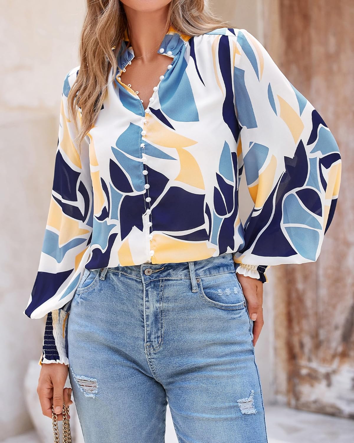 Spring Fashion 2025 Button Down Long Sleeve Blouses for Women Dressy Casual V Neck Loose Prin Boho Tops Shirts - Image 2