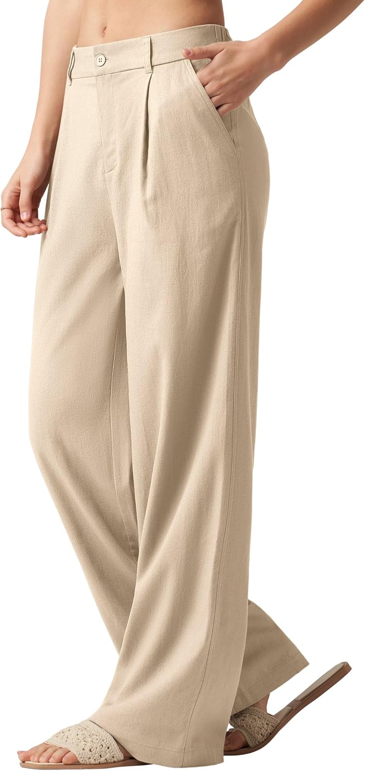 Women Linen Pants Wide Leg Work Dress Pants Casual Slacks Business Pants with Pockets 29" 31" - Image 2