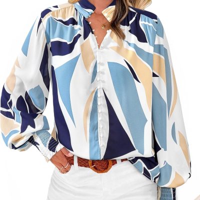 Spring Fashion 2025 Button Down Long Sleeve Blouses for Women Dressy Casual V Neck Loose Prin Boho Tops Shirts