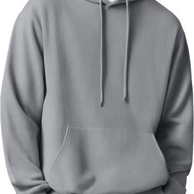 Men's Hooded Sweatshirts Long Sleeve Casual Pullover Hoodie Waffle Knit Sweatshirt with Pocket