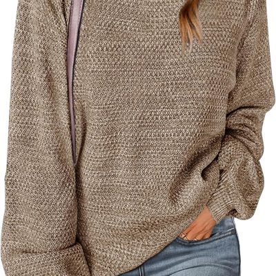 women 2024 Fall Winter Oversized Pullover Sweater Trendy Crew Neck Long Sleeve Heathered Knit Jumper Tops