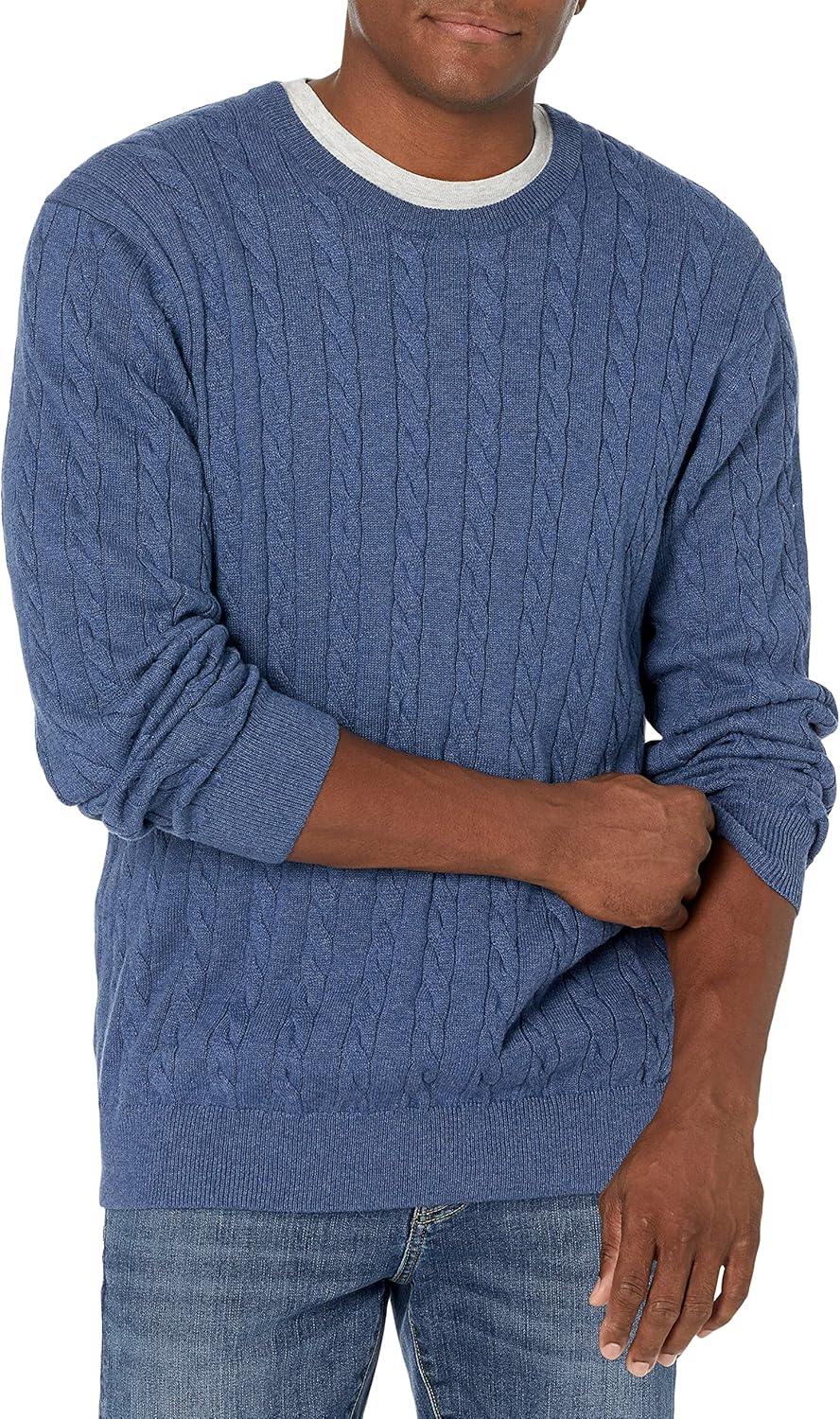 Men Crewneck Cable Cotton Sweater